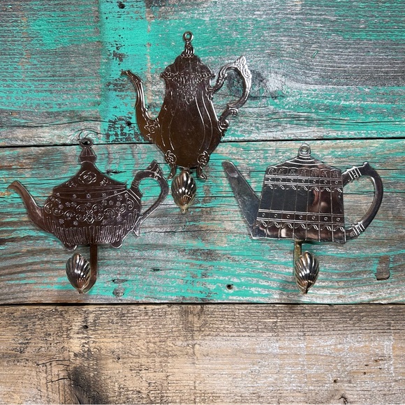 Set 3 Tea-Pot Metal Wall HOOKS Kitchen Cottagecore Kitchen Organization - Picture 3 of 11
